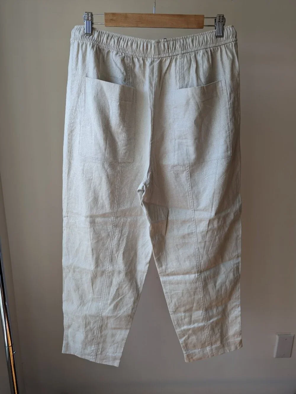 Zara Women's Tapered Linen Blend Pull On Pants Size L Sand Drawstring NWT